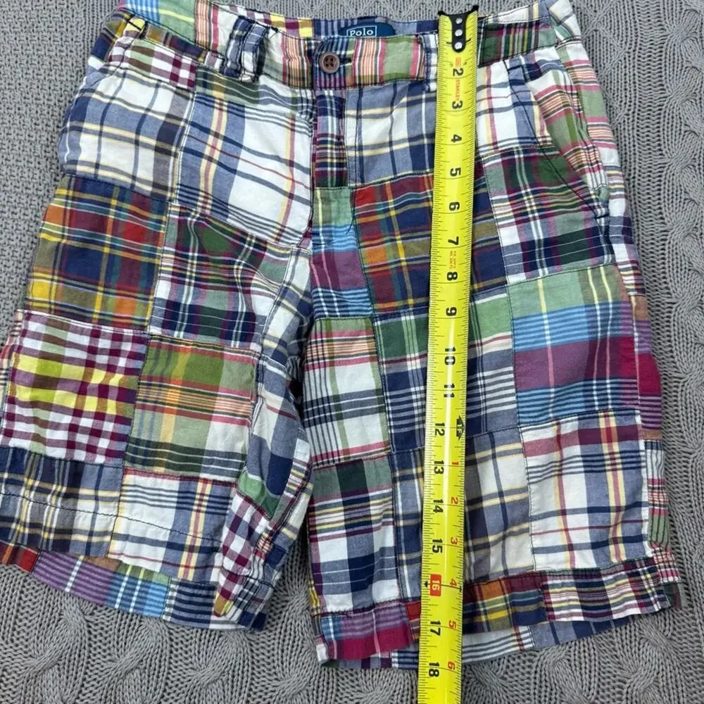 Ralph Lauren Vintage 90s Madras Patchwork Multicolor Plaid Kids Shorts ~ 12